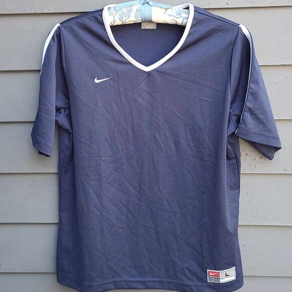 Nike Navy Blue White Vintage Exercise V Neck Tee size Large - Picture 7 of 8